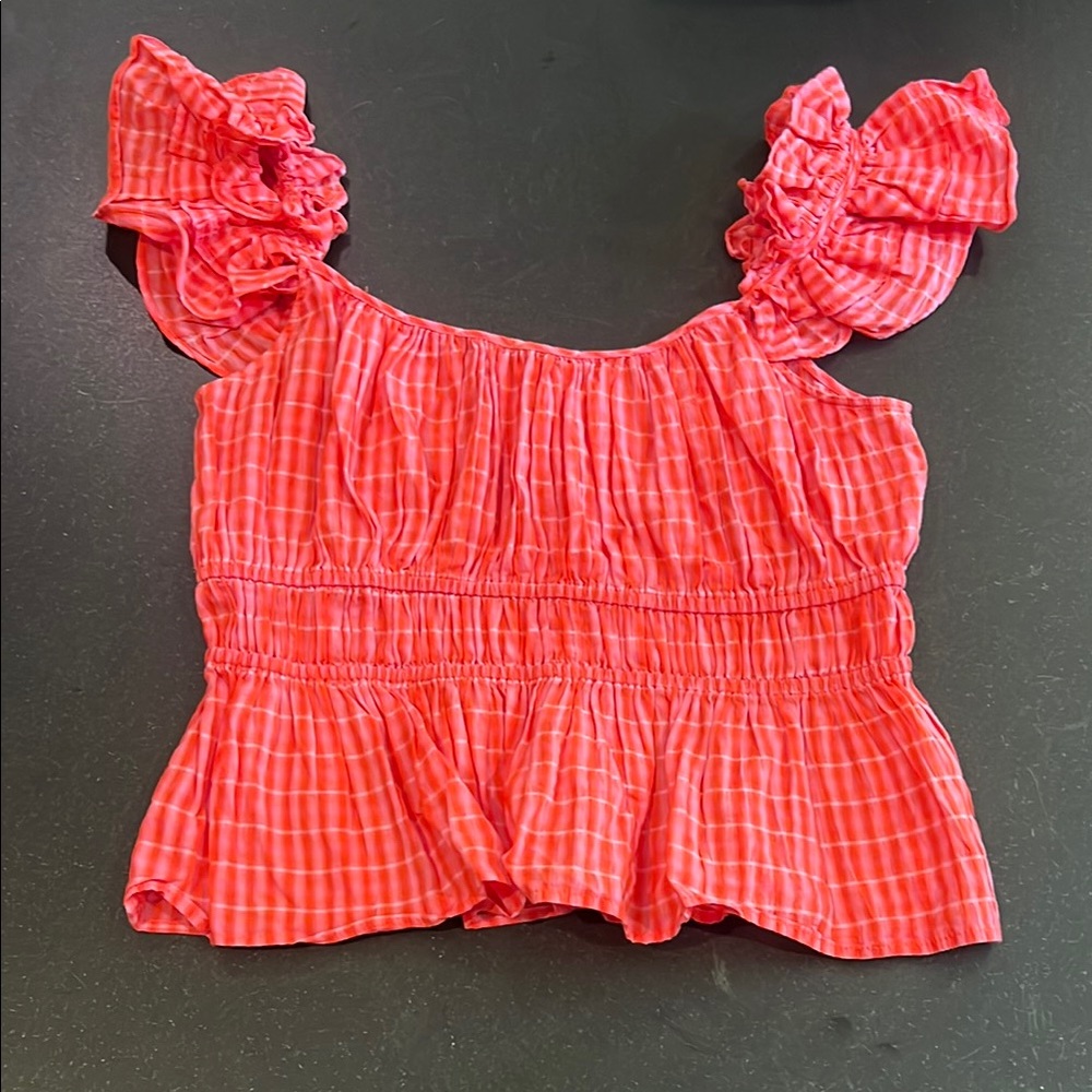 Lavender Brown pink ruffle top size large